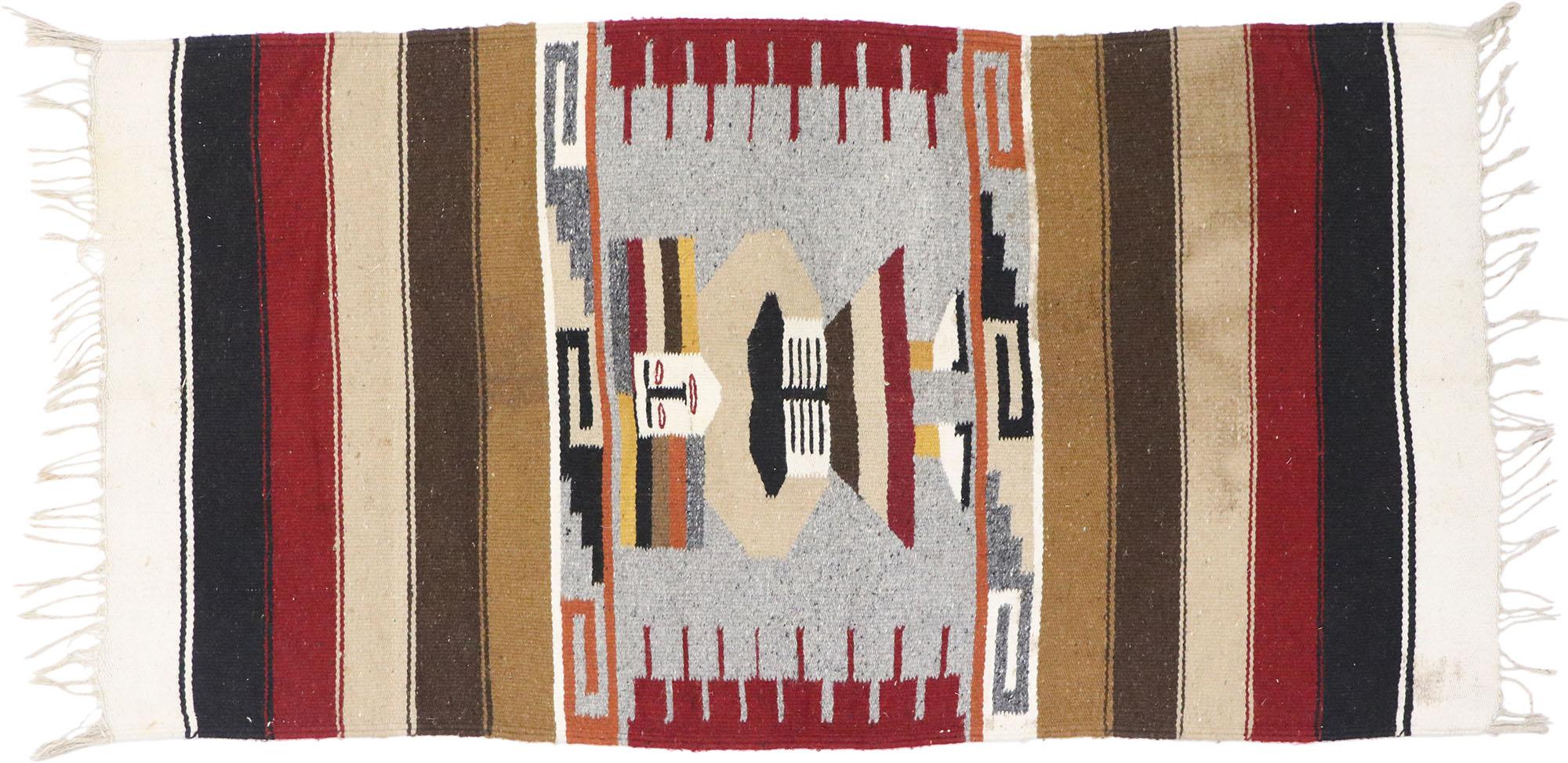 20th Century 1970's Mexican Blanket Carpet with Aztec Figure, Zapotec Rug For Sale
