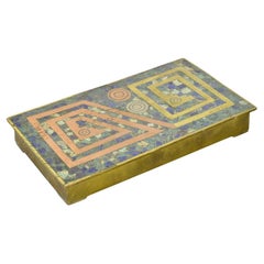 Caja Mexicana Vintage con Mosaico de Piedra Cobre Plata y Detalles de Latón Taxco