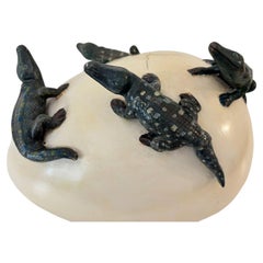 1980s Vintage Ceramic Hatching Alligators by Nacho Mejia, Mexican Art