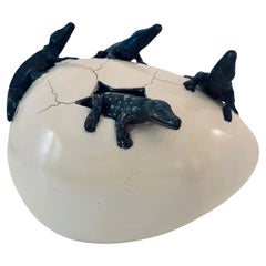 Vintage Mexican Ceramic Sculpture of Hatching Alligators Signed by Nacho Mejia
