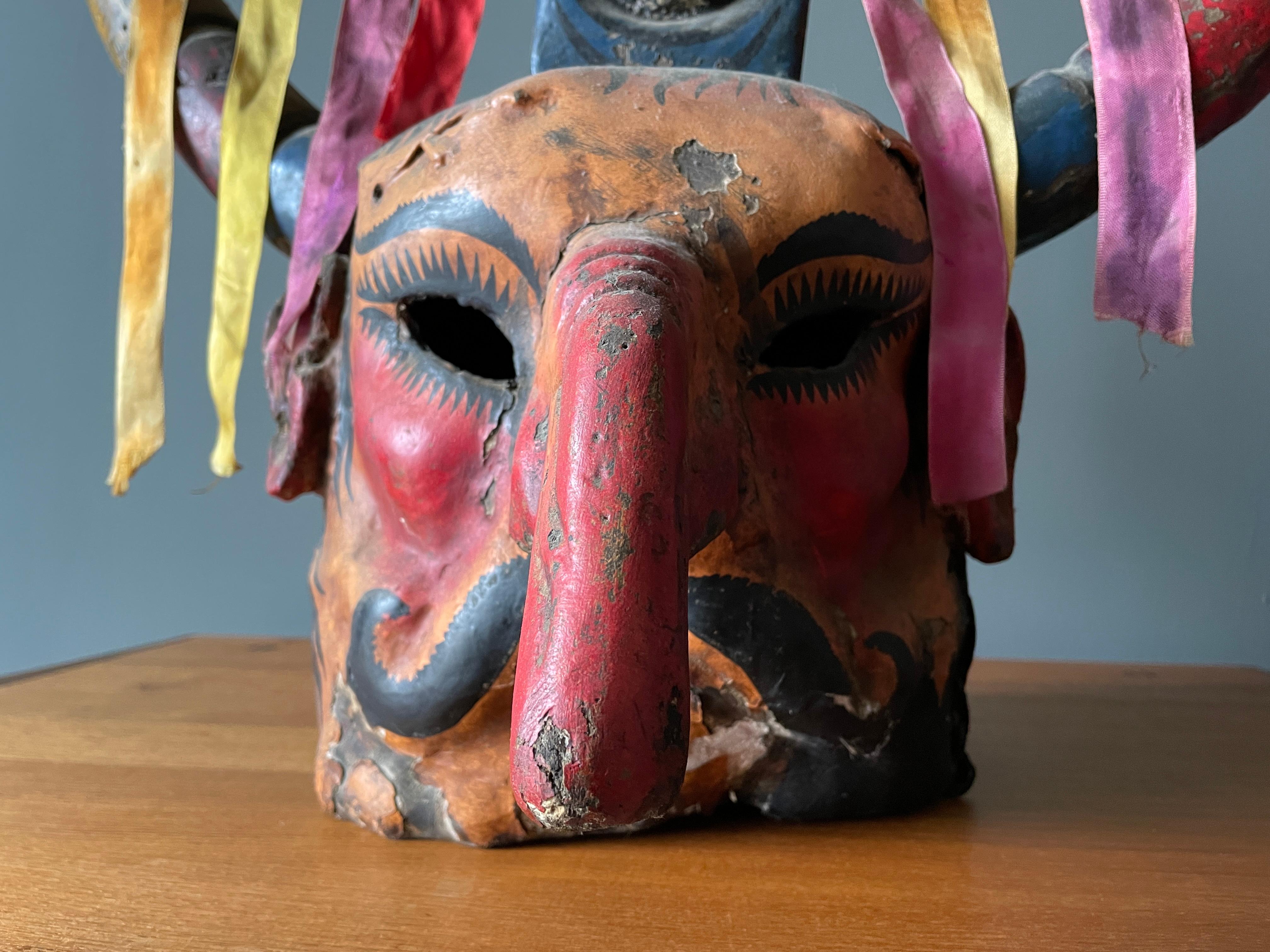 Plaster Vintage Mexican Ceremonial Folk Art Mask
