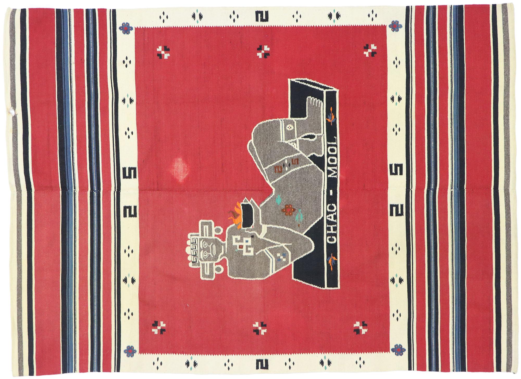 Vintage Mexican Chac Mool Kilim Rug with Aztec Style 2