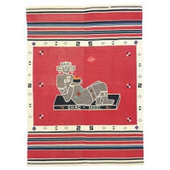 Vintage Mexican Chac Mool Kilim Rug with Aztec Style