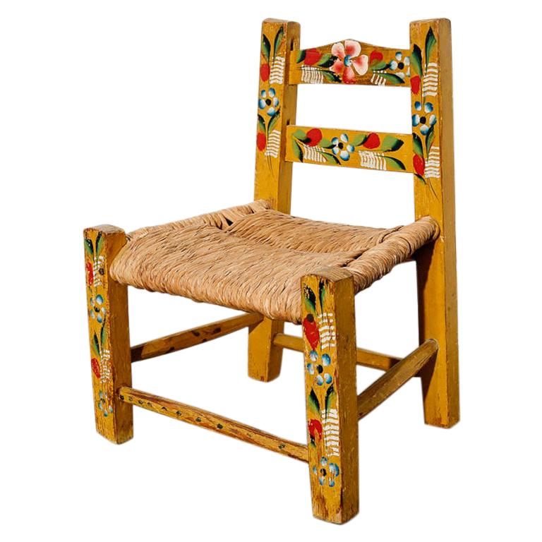 Vintage Wood Doll Chair with Woven Seat