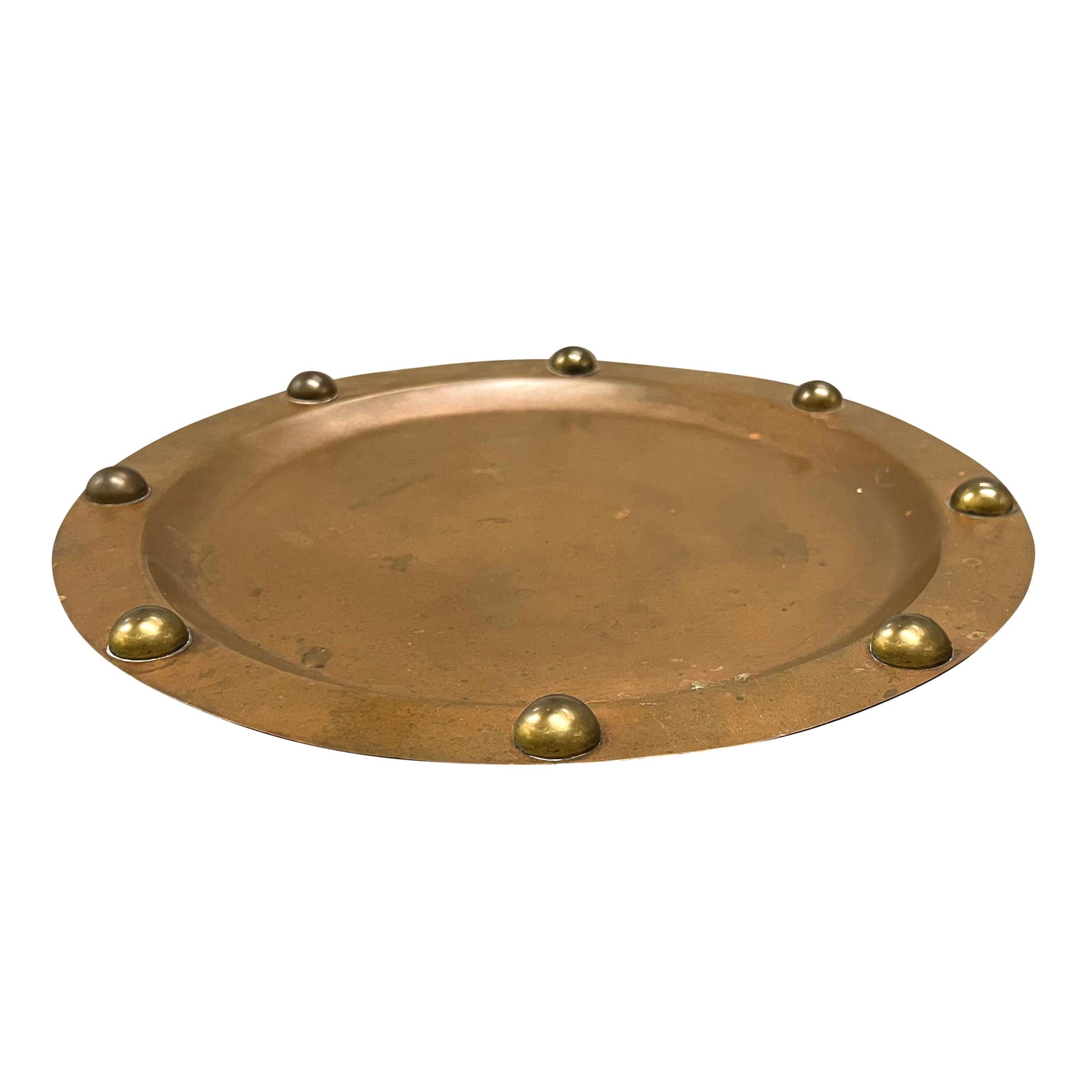 Modern Vintage Mexican Copper and Brass Riveted Tray For Sale