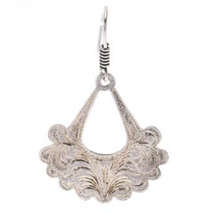 Vintage Mexican Engraved Scroll Dangle Earrings, Sterling Silver