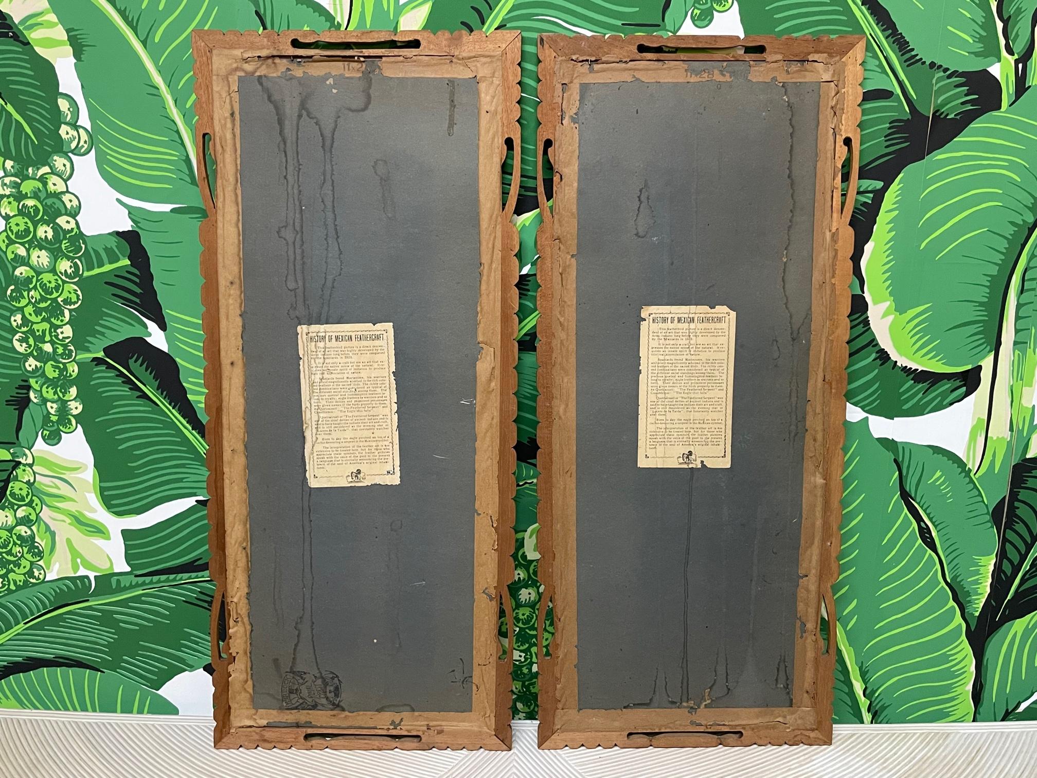 Vintage Mexican Feathercraft Framed Bird Feather Art, A Pair 3