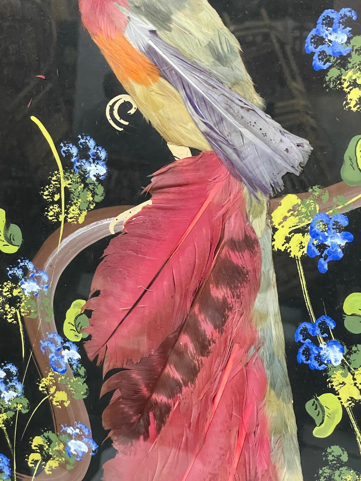 Native American Vintage Mexican Feathercraft Framed Bird Feather Art, A Pair