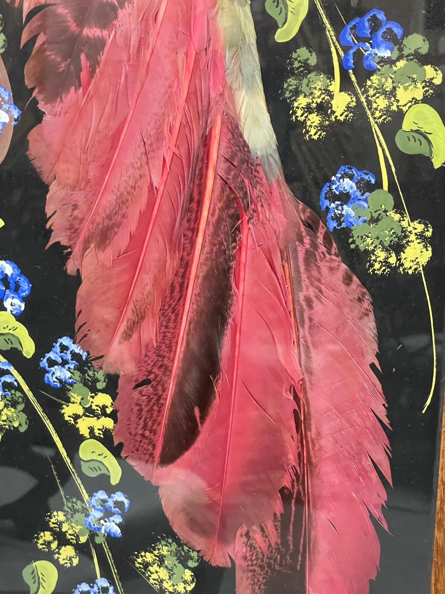 Vintage Mexican Feathercraft Framed Bird Feather Art, A Pair In Good Condition In Jacksonville, FL