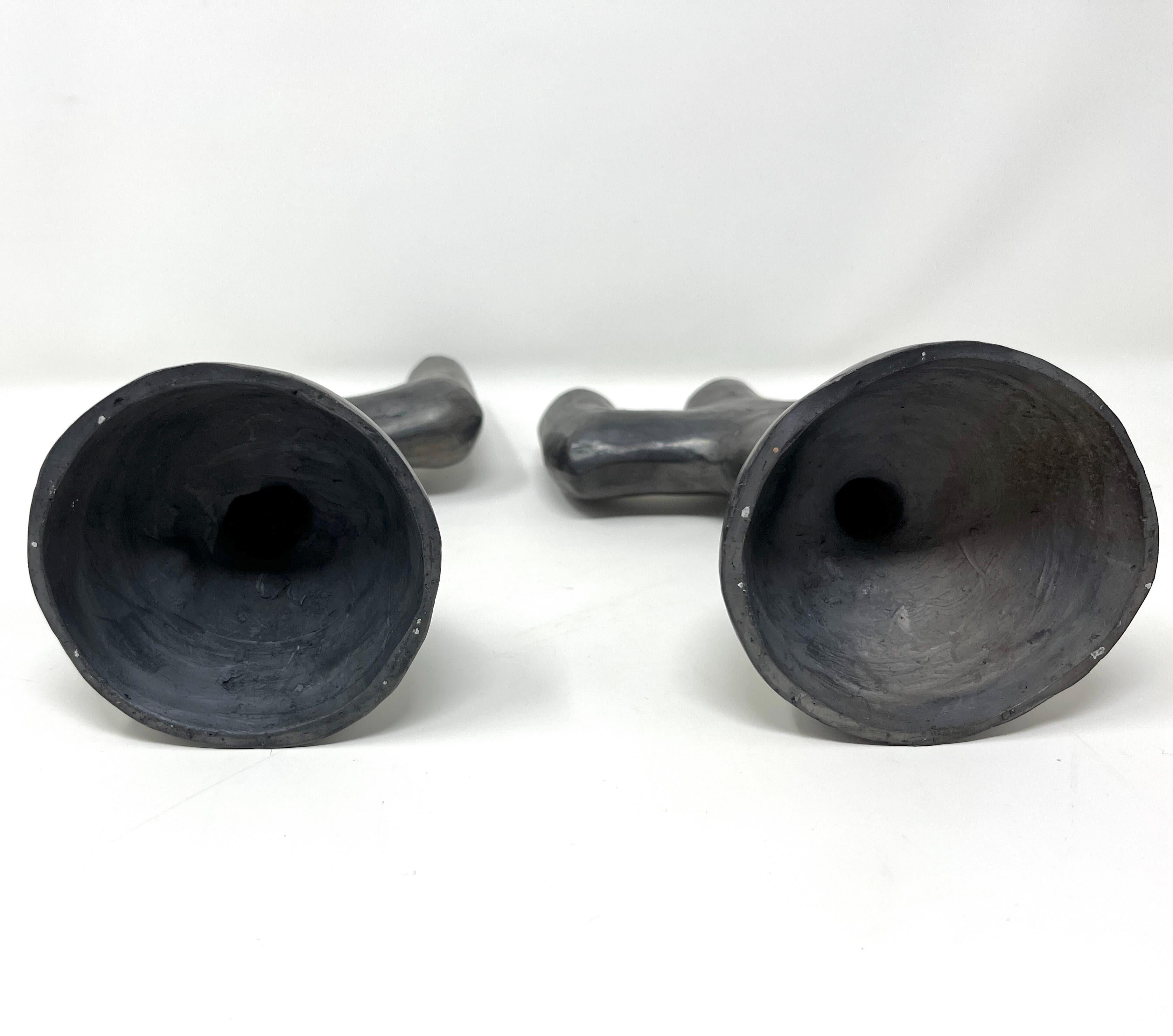 Vintage Mexican Folk Art Burnished Barro Negro Candle Holders from Oaxaca 1