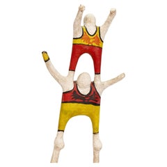 Vintage Mexican Folk Art - Lucha Libre Wrestlers Sculpture Hand-Painted Plaster