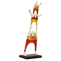 Vintage Mexican Folk Art - Lucha Libre Wrestlers Sculpture Hand-Painted Plaster