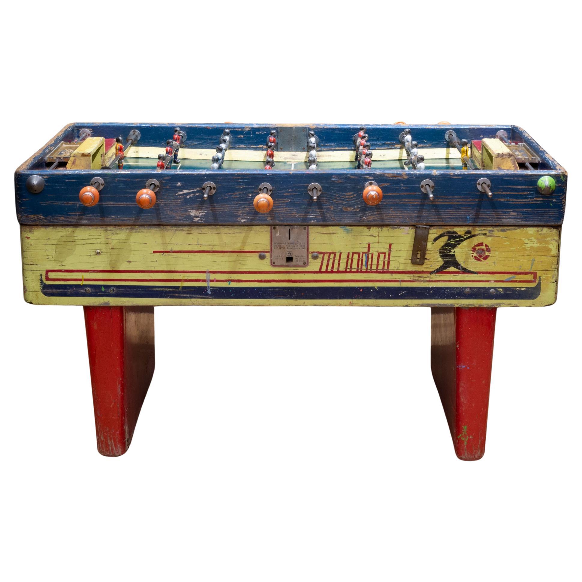 Vintage Mexican Foosball Table with Metal Players, circa 1940-1970 For Sale