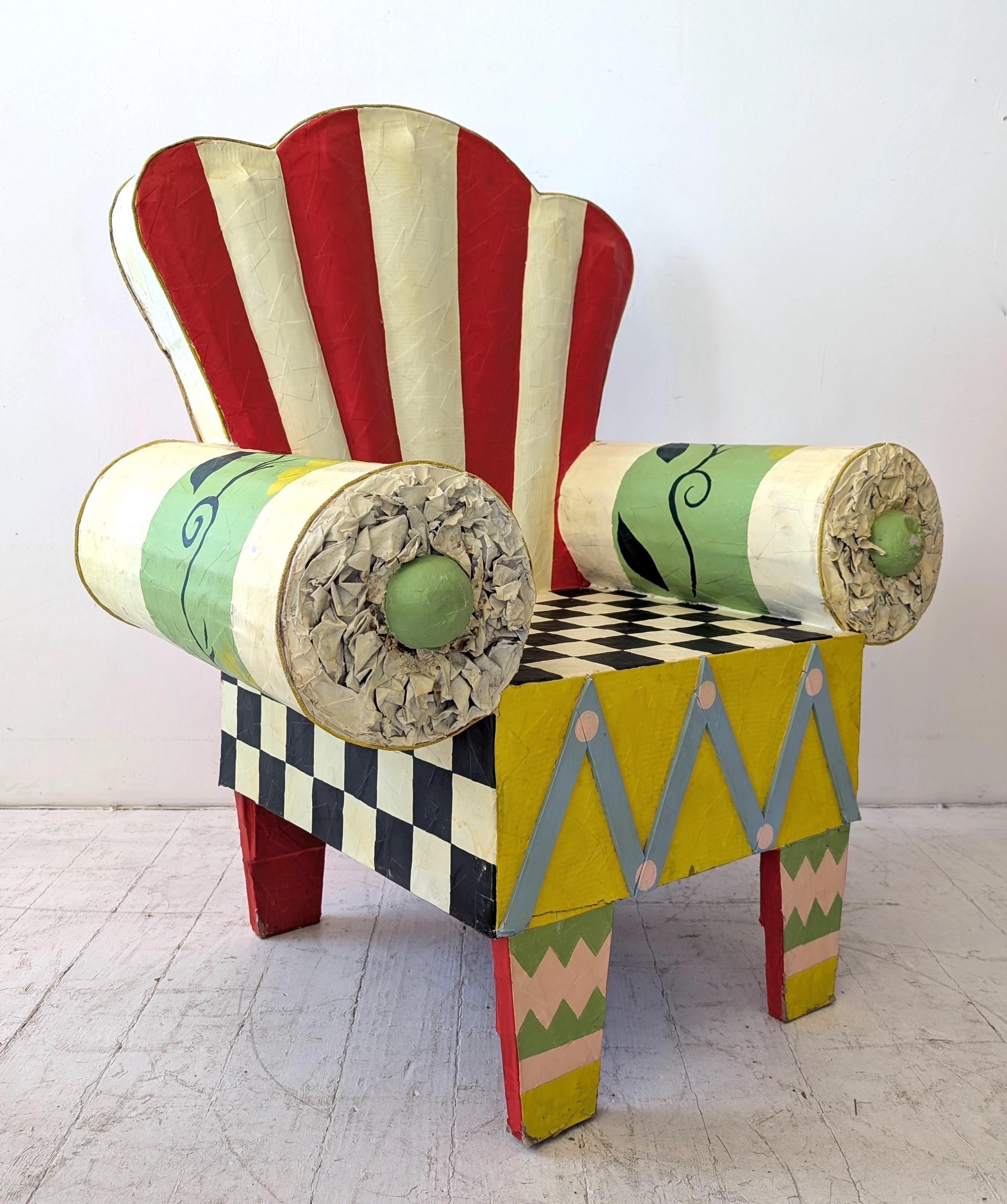 Vintage Mexican full size papier mache 1980s armchair chair, folk art postmodern For Sale 4