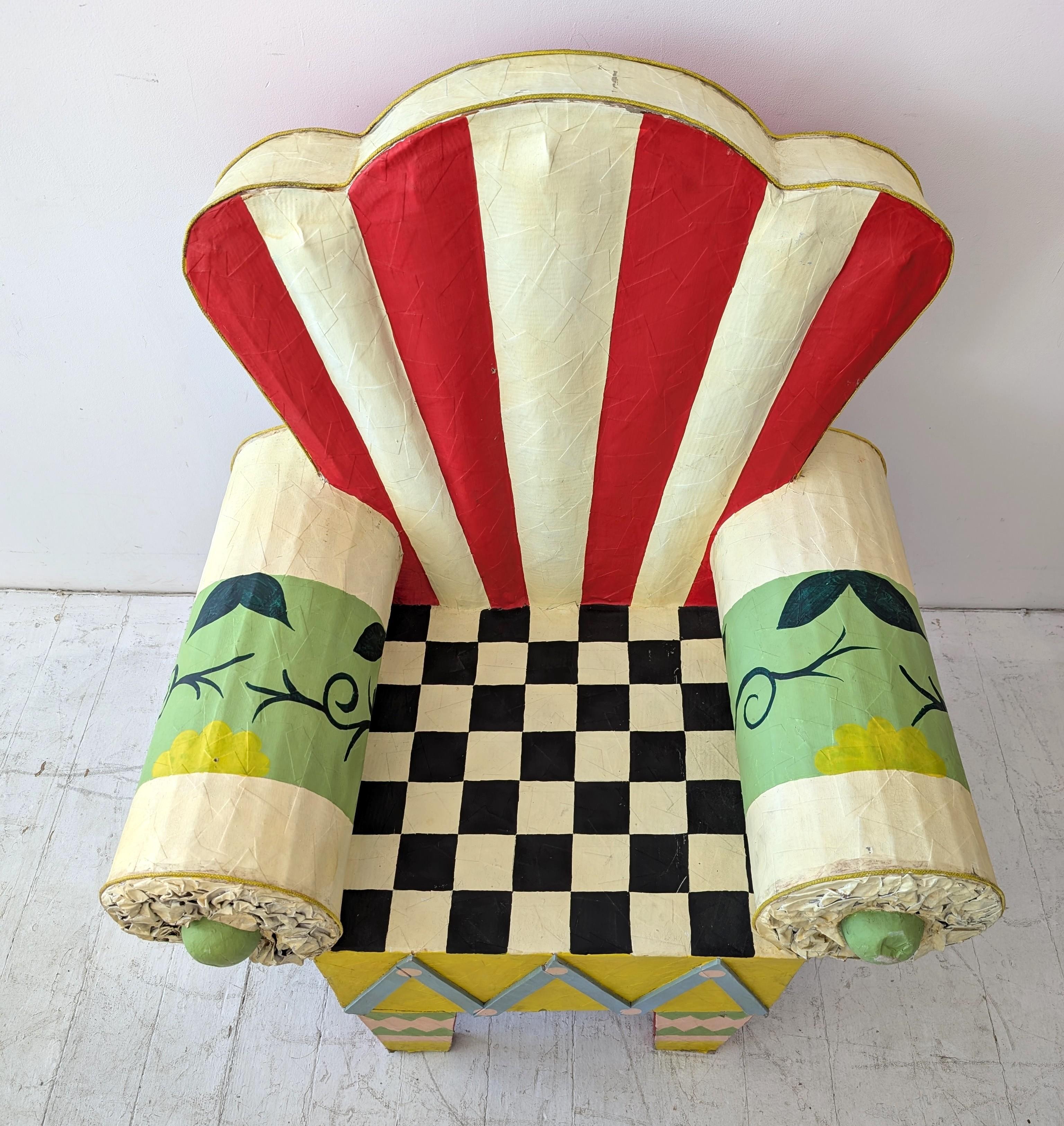 Vintage Mexican full size papier mache 1980s armchair chair, folk art postmodern For Sale 5