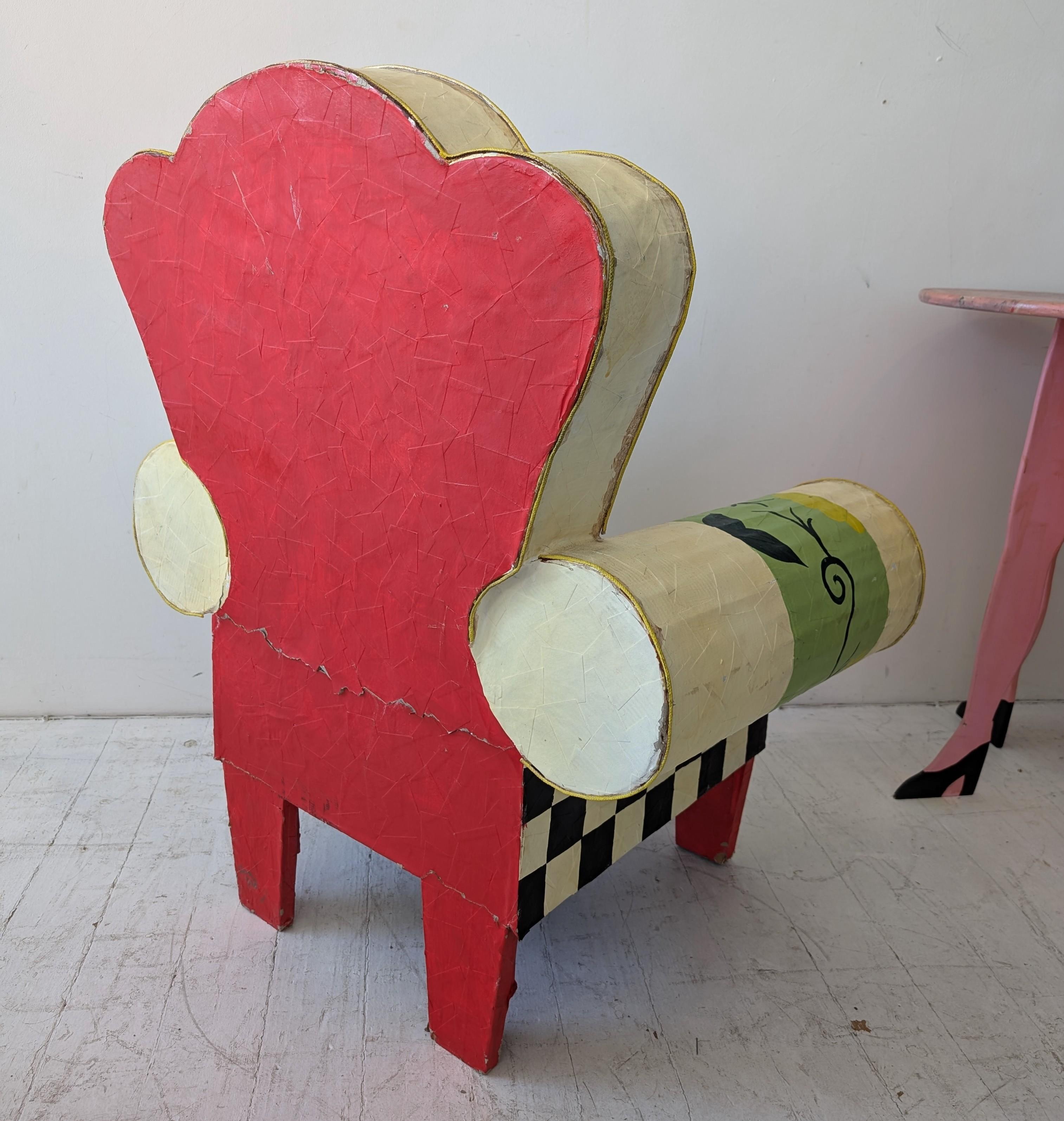 Vintage Mexican full size papier mache 1980s armchair chair, folk art postmodern For Sale 6