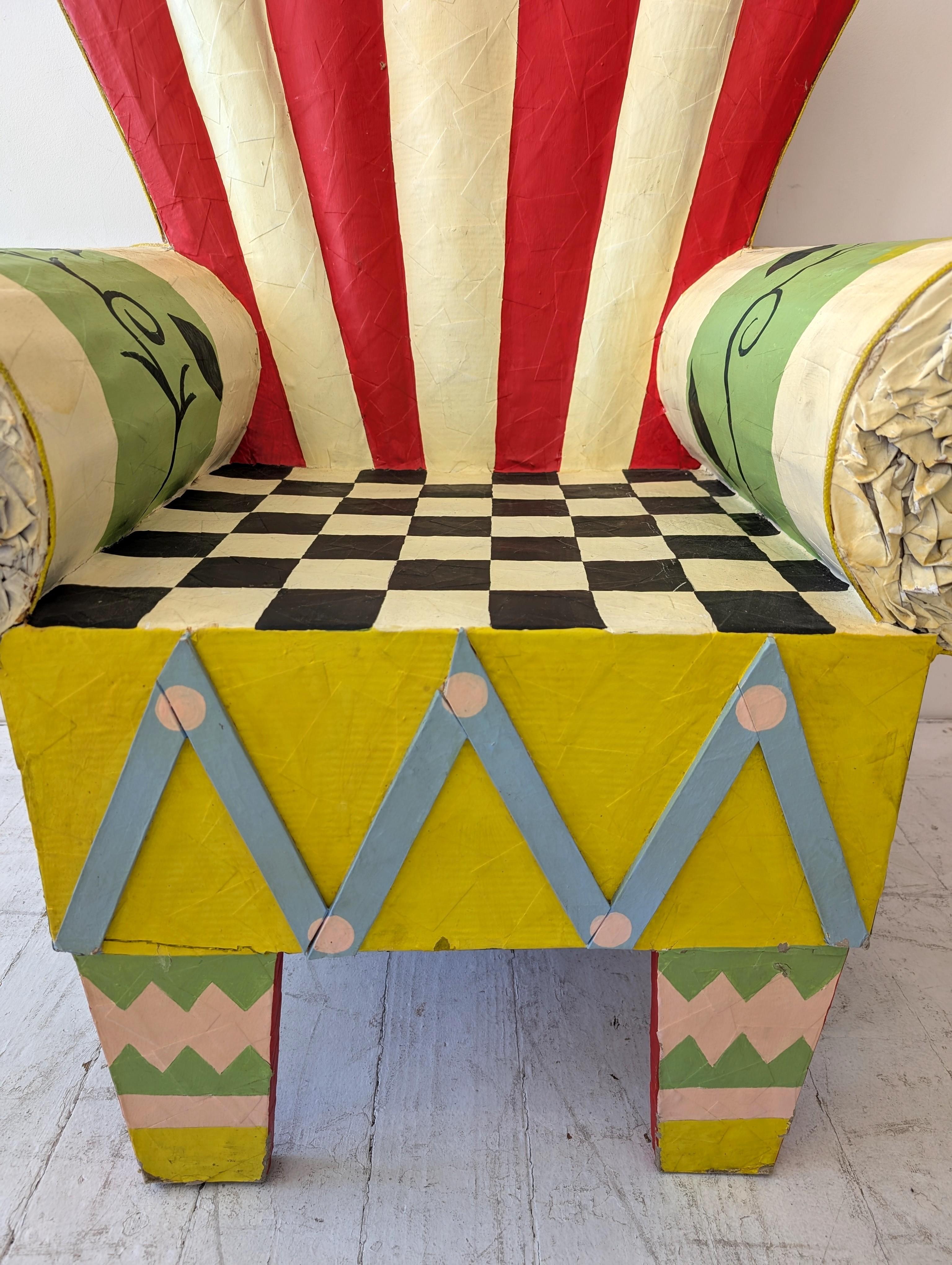 Vintage Mexican full size papier mache 1980s armchair chair, folk art postmodern For Sale 7