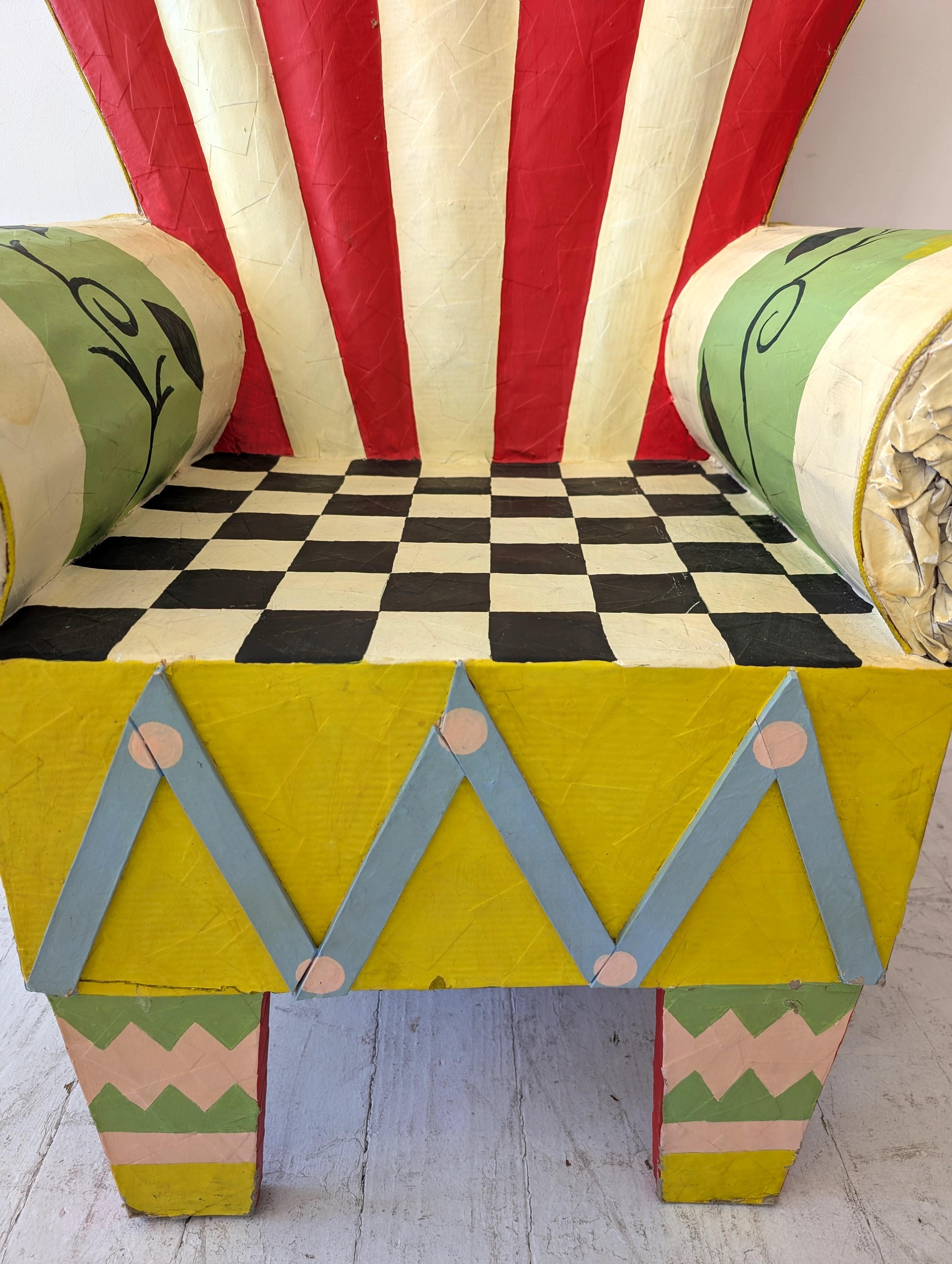 Vintage Mexican full size papier mache 1980s armchair chair, folk art postmodern For Sale 8