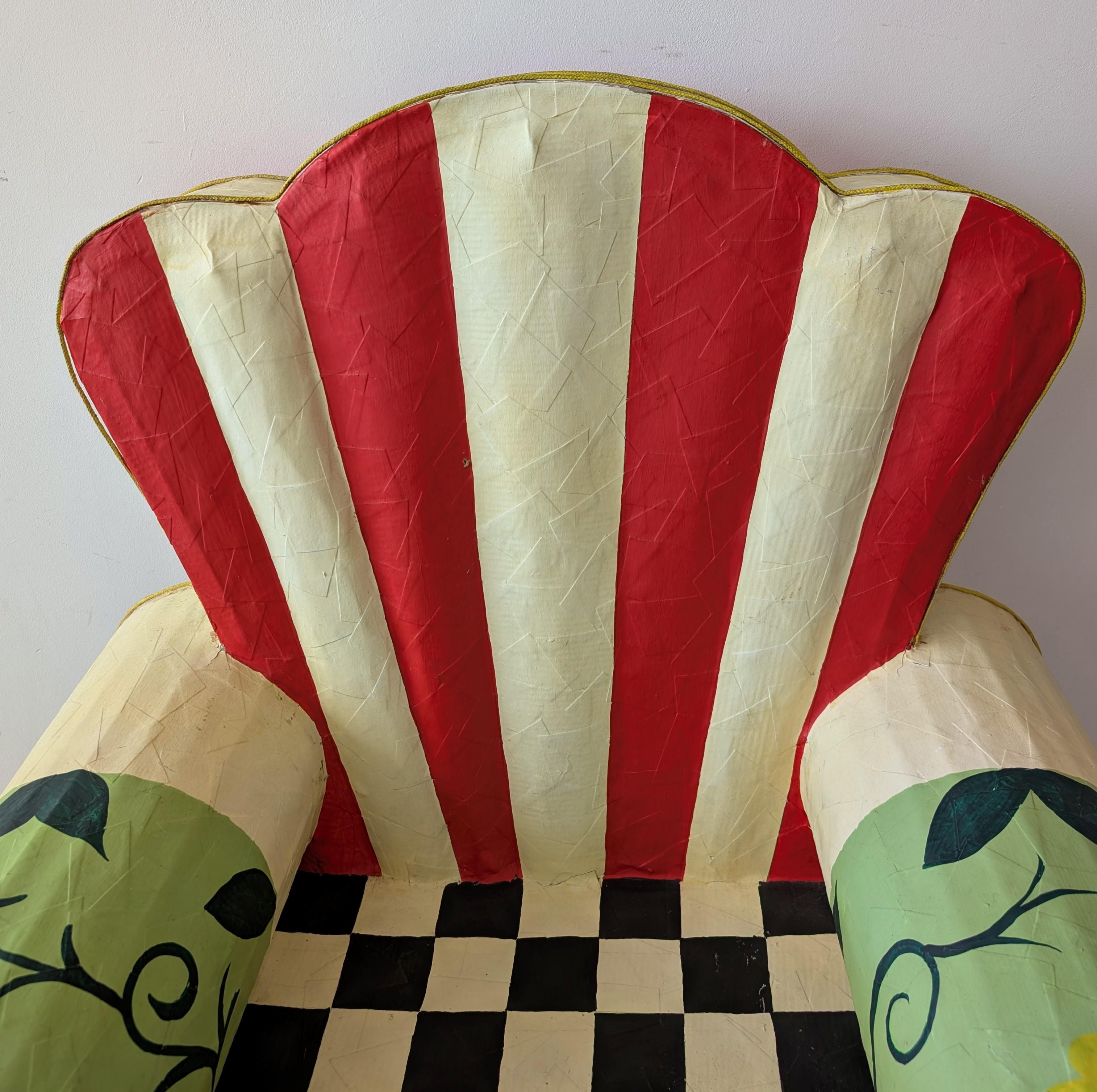 Vintage Mexican full size papier mache 1980s armchair chair, folk art postmodern For Sale 9