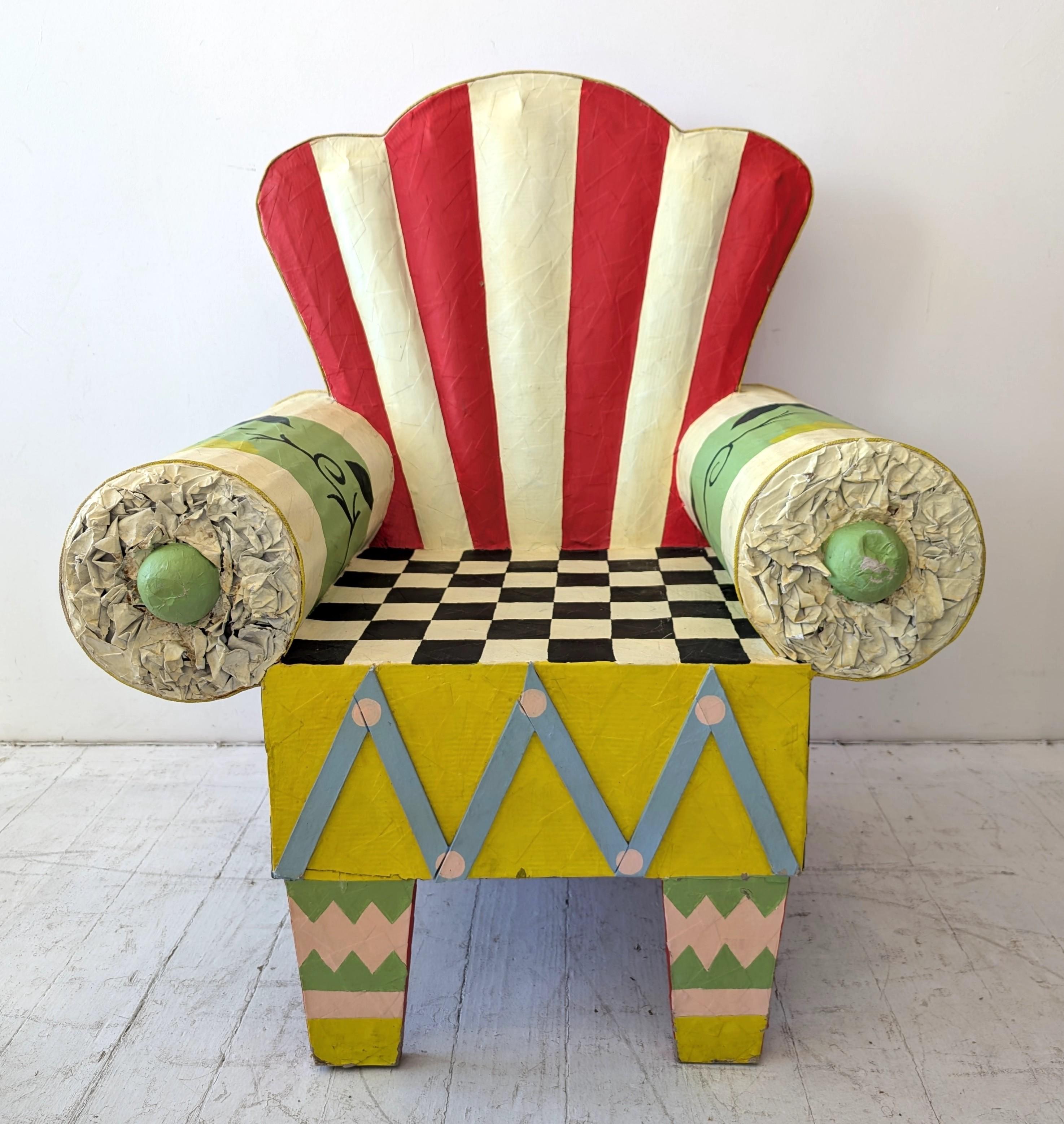 Folk Art Vintage Mexican full size papier mache 1980s armchair chair, folk art postmodern For Sale