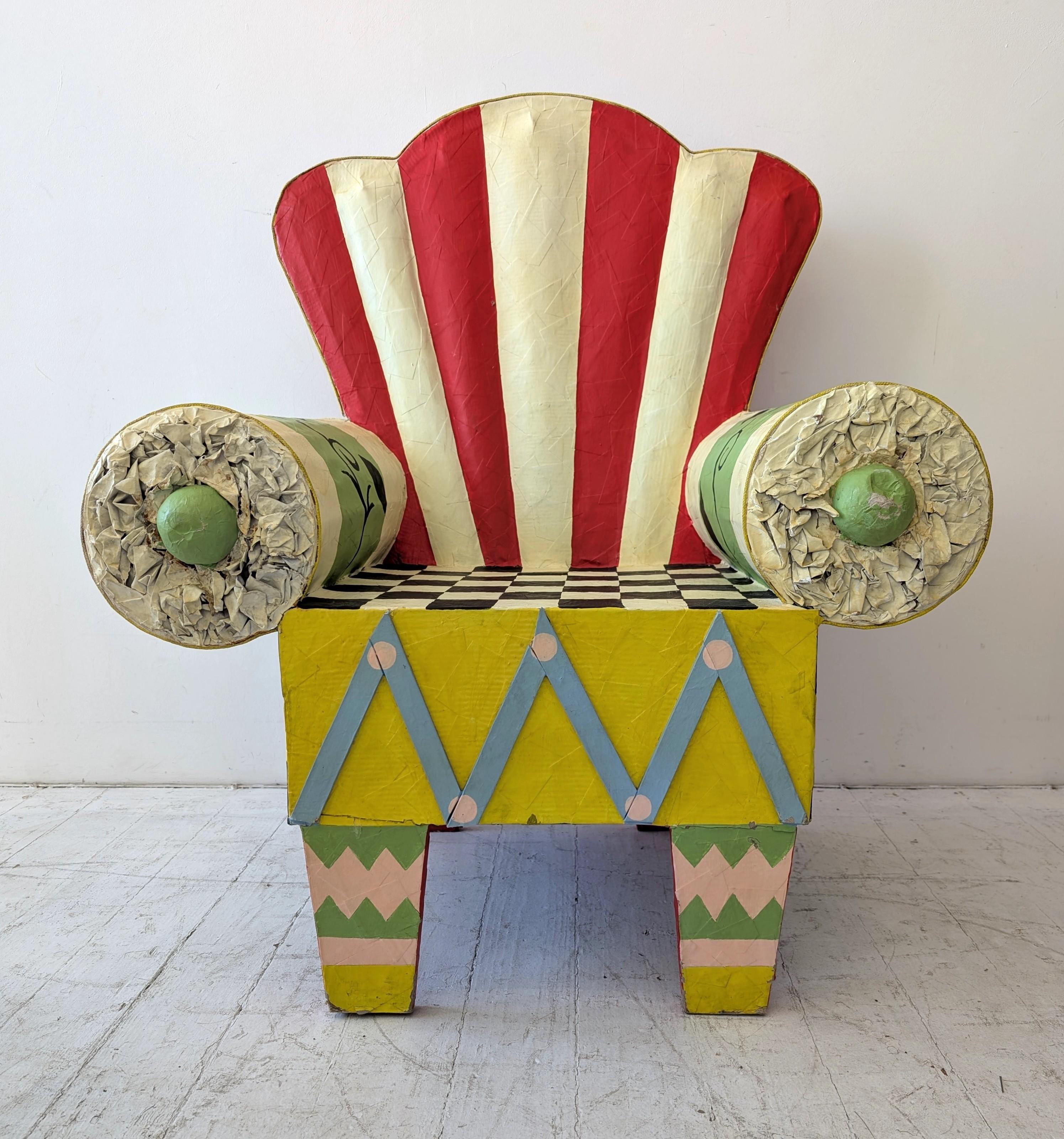 Vintage Mexican full size papier mache 1980s armchair chair, folk art postmodern In Good Condition For Sale In Hastings, GB
