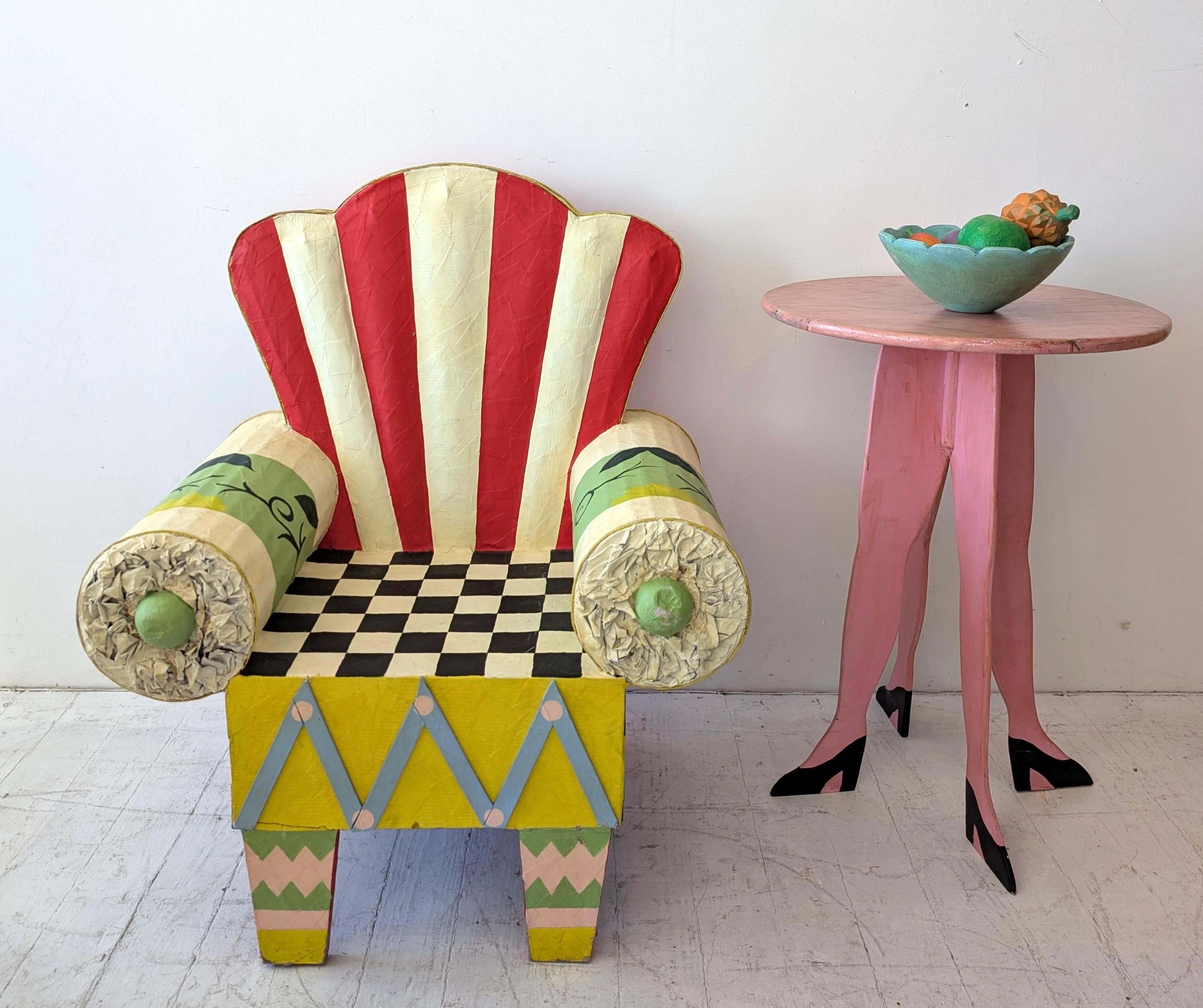 20th Century Vintage Mexican full size papier mache 1980s armchair chair, folk art postmodern For Sale