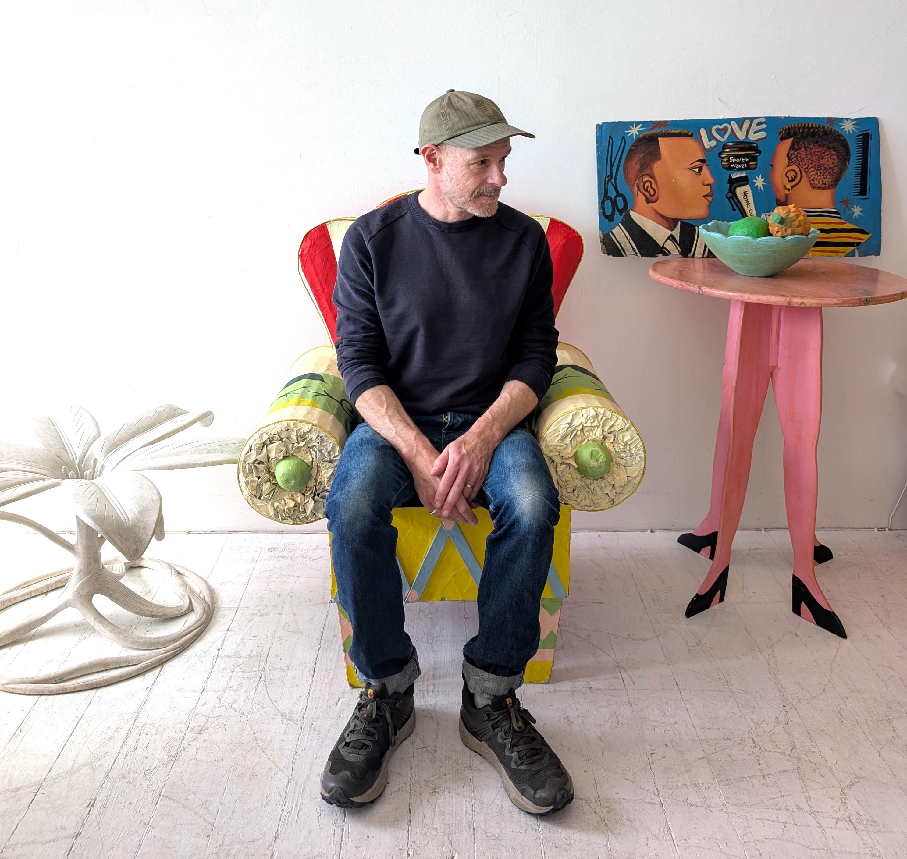 Vintage Mexican full size papier mache 1980s armchair chair, folk art postmodern For Sale 1