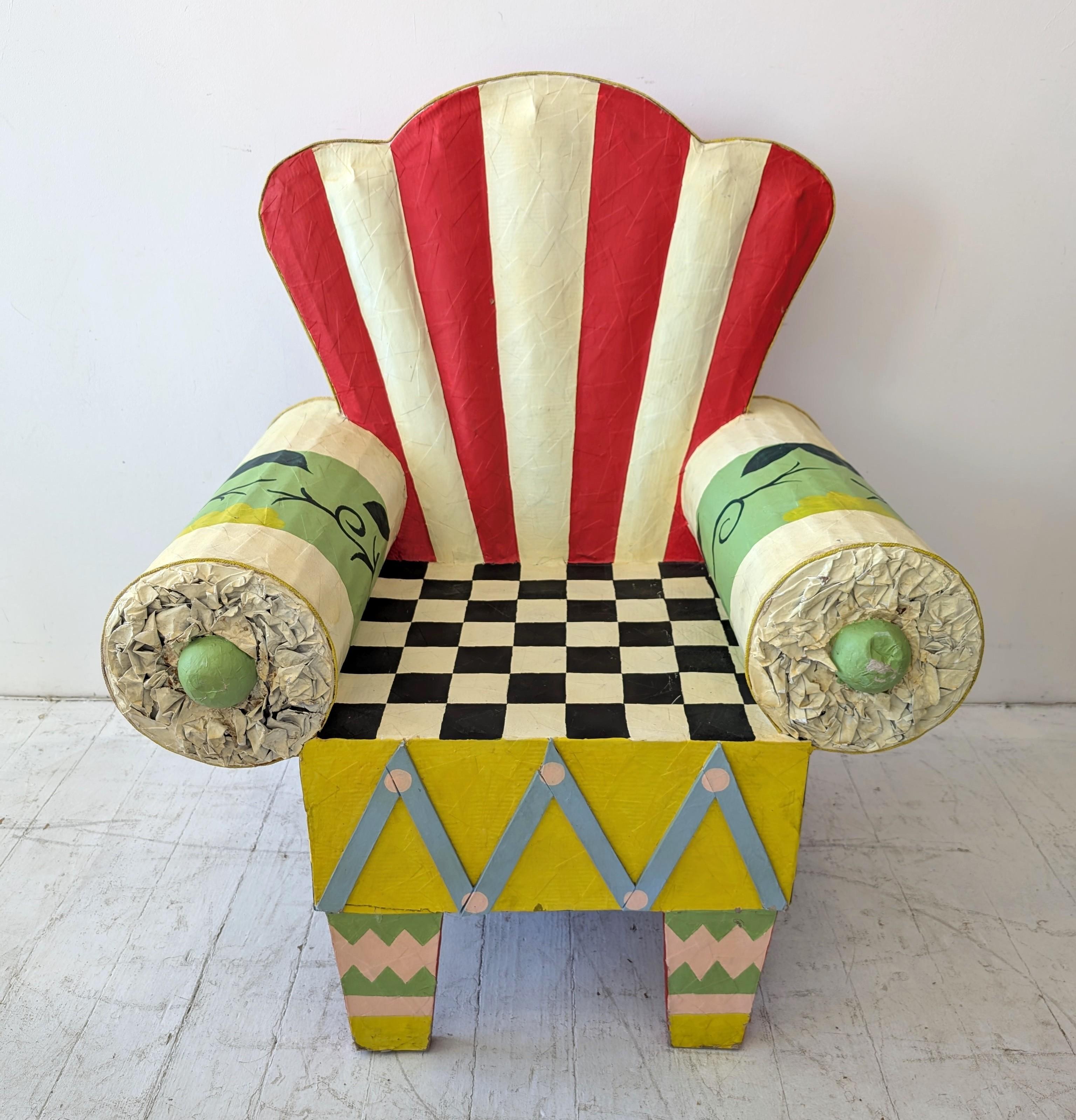 Vintage Mexican full size papier mache 1980s armchair chair, folk art postmodern For Sale 2