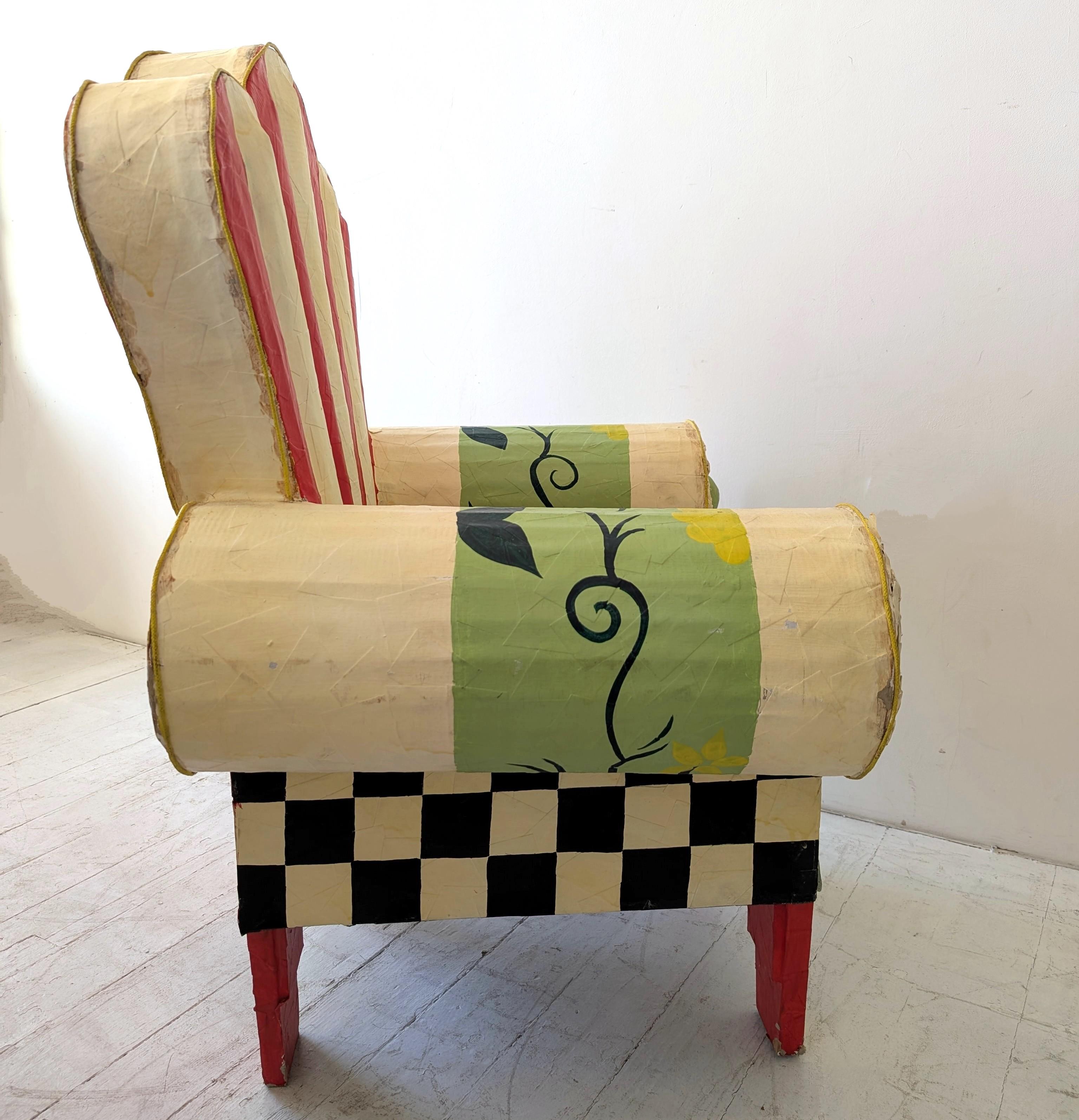 Vintage Mexican full size papier mache 1980s armchair chair, folk art postmodern For Sale 3