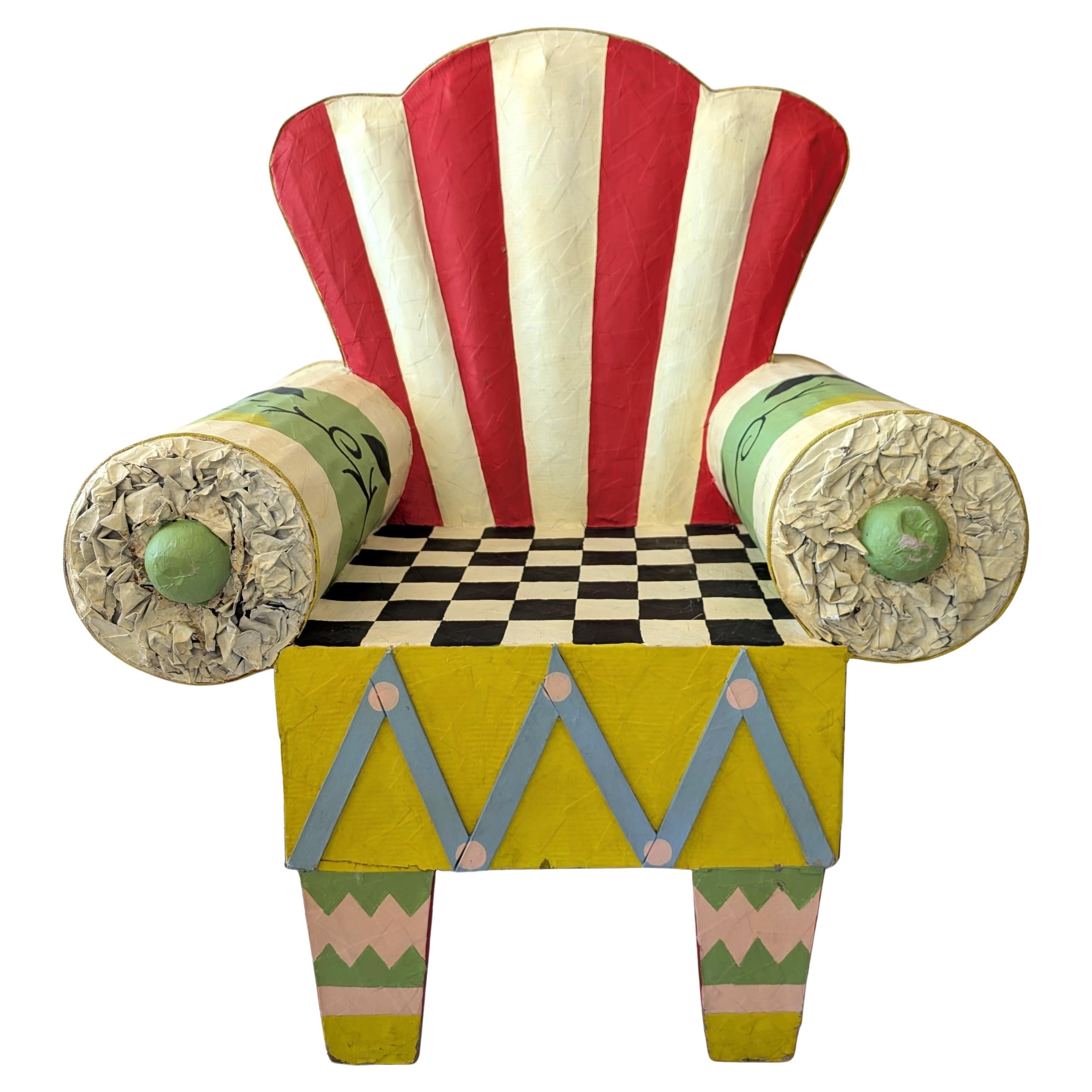 Vintage Mexican full size papier mache 1980s armchair chair, folk art postmodern For Sale