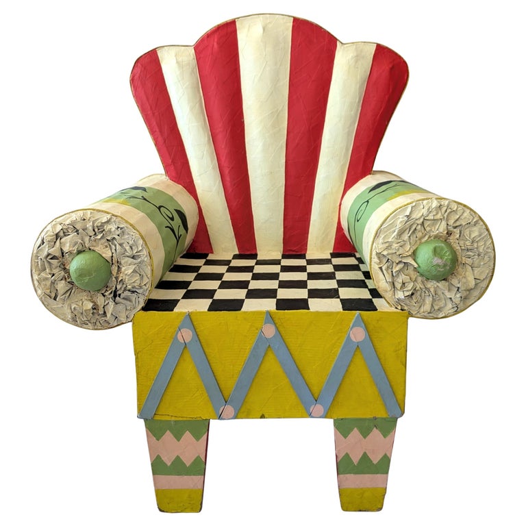 Vintage Mexican full size papier mache 1980s armchair chair, folk