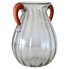 Vintage Mexican Glass and Leather Vase