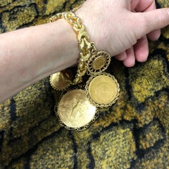 Vintage Mexican Gold Coins Seven Charms Bracelet