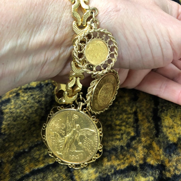 Vintage Mexican Gold Coins Seven Charms Bracelet at 1stDibs mexican