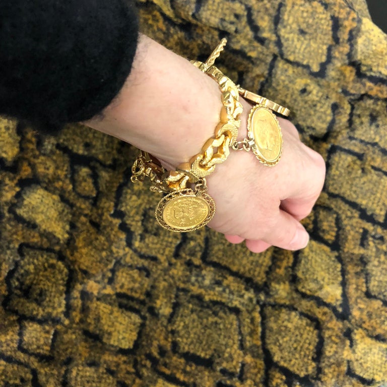 Vintage Mexican Gold Coins Seven Charms Bracelet at 1stDibs mexican