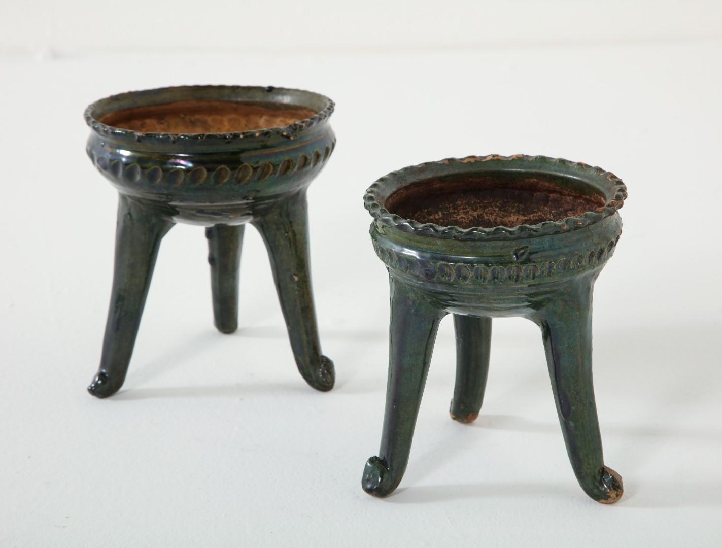 Vintage Mexican Green Pottery Footed Bowls, Morelia, circa 1960  12