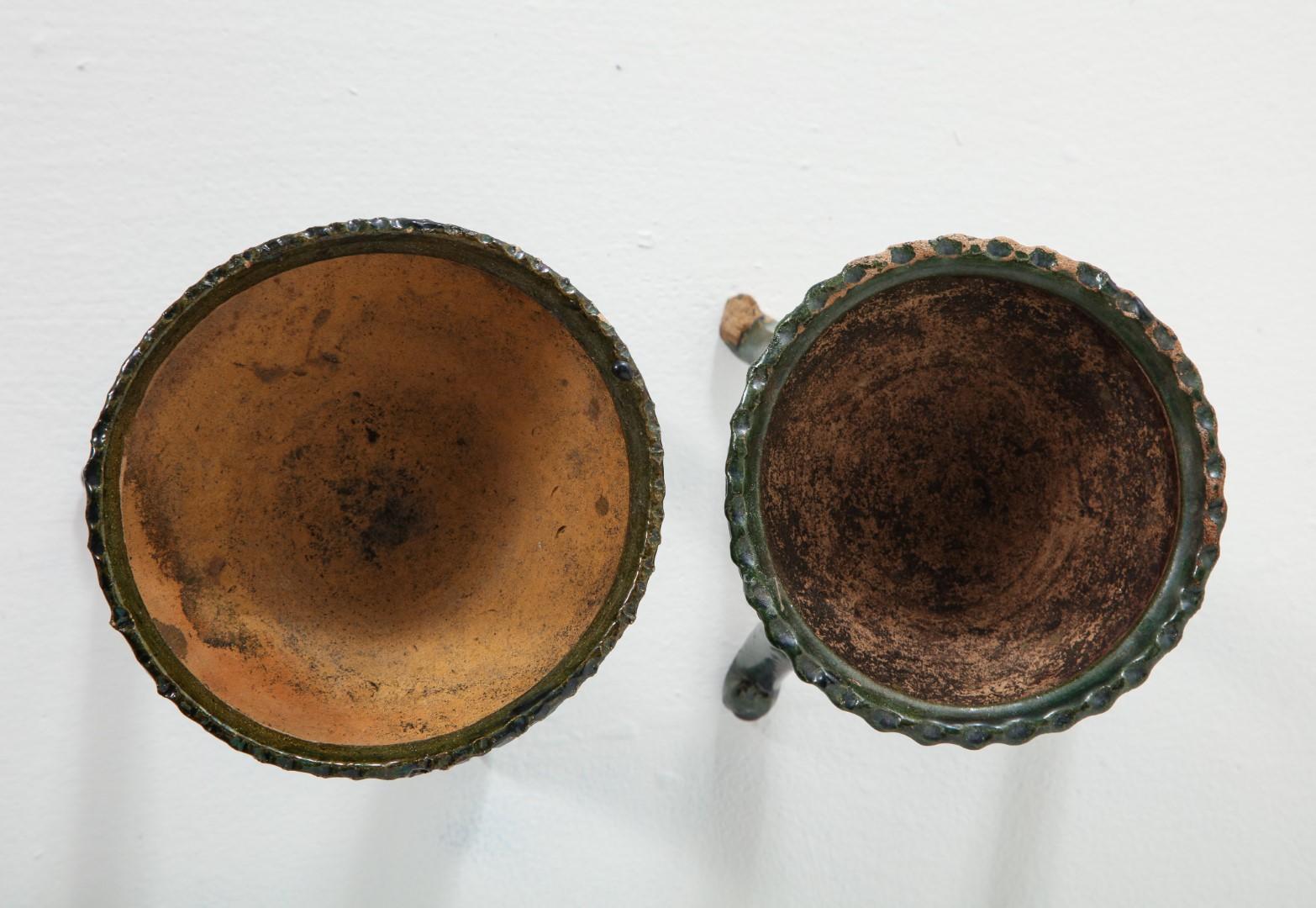 Mid-20th Century Vintage Mexican Green Pottery Footed Bowls, Morelia, circa 1960 