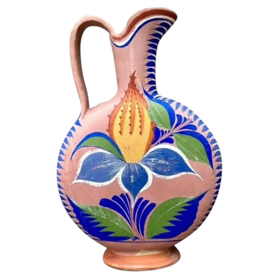 Vintage Mexican Hand Painted Pitcher For Sale