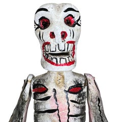 Vintage Mexican Handcrafted Articulated Skeleton Figurine in Painted Wood