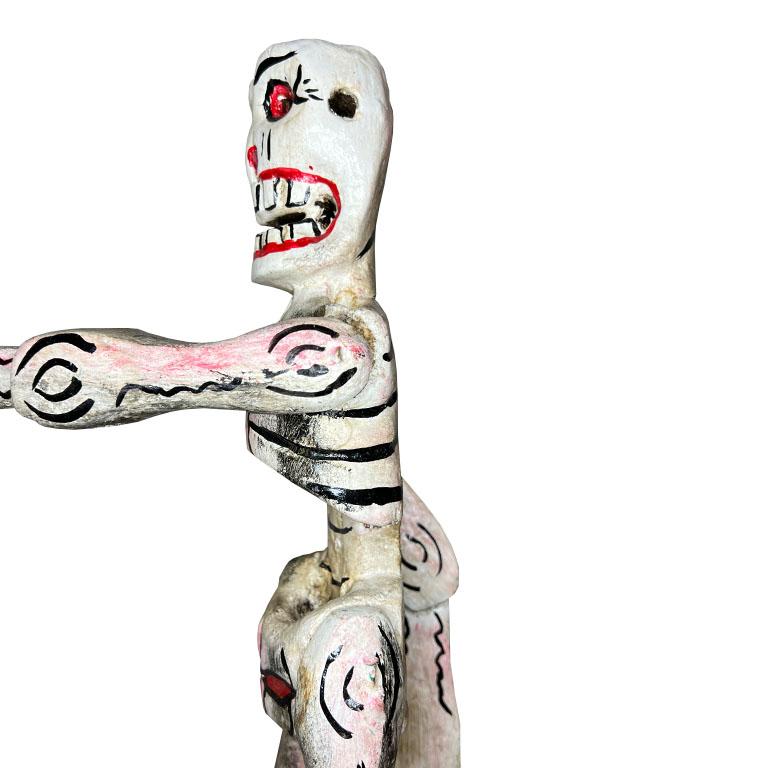 Figurilla de esqueleto articulado vintage mexicana hecha a mano en madera pintada Madera