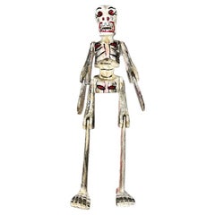 Figurilla de esqueleto articulado vintage mexicana hecha a mano en madera pintada