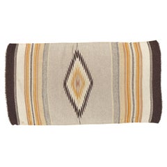 Vintage Mexican Handwoven Rug Blanket C 1940 Diamond Motif Wool Textile, 2'x3'6"