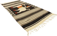 Vintage Mexican Kilim Serape Blanket Rug with Flower & Deer Pictorial