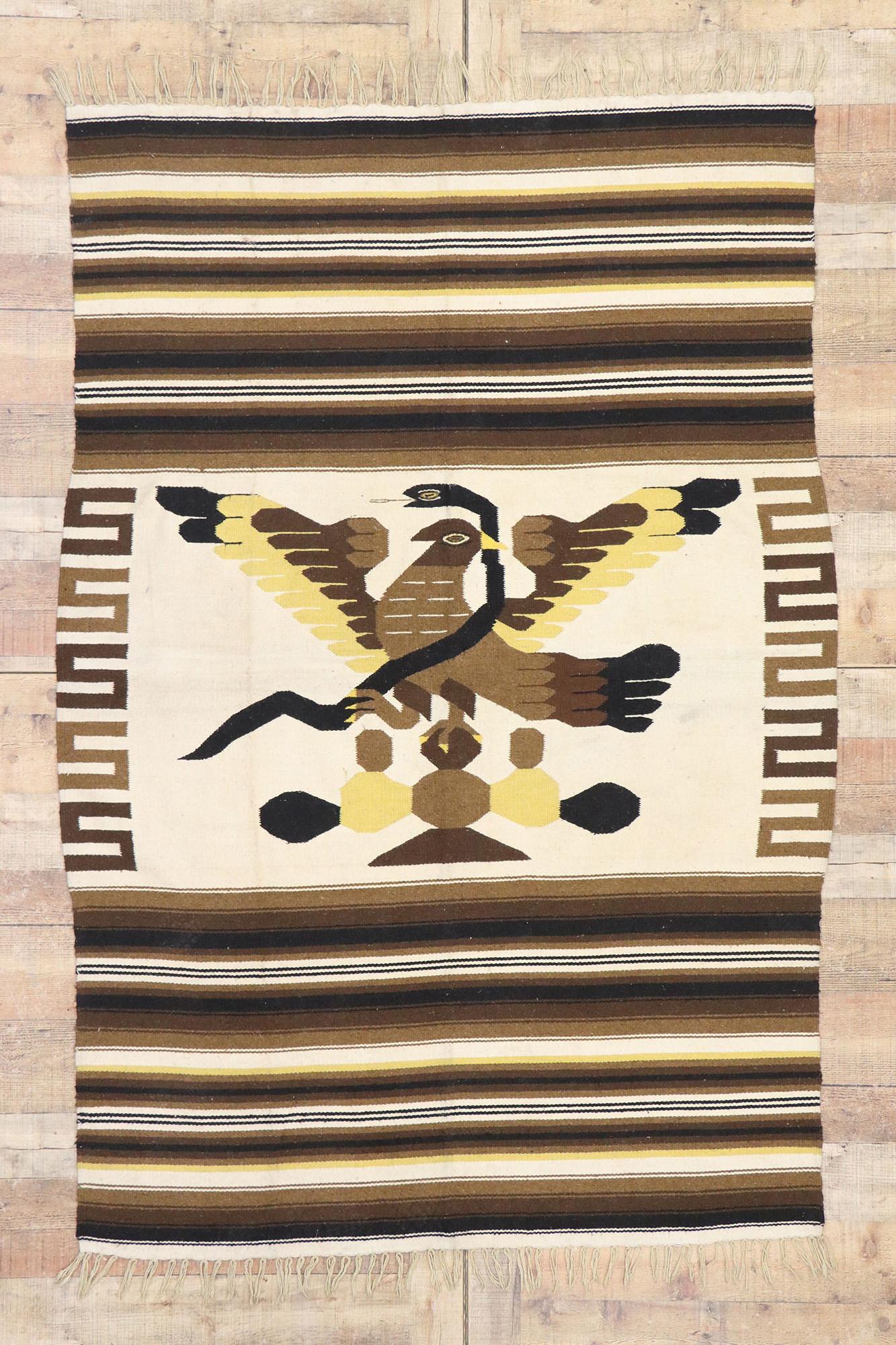 Vintage Mexican Kilim Serape Blanket Rug with Tribal Style, Eagle Eating Snake In Good Condition For Sale In Dallas, TX