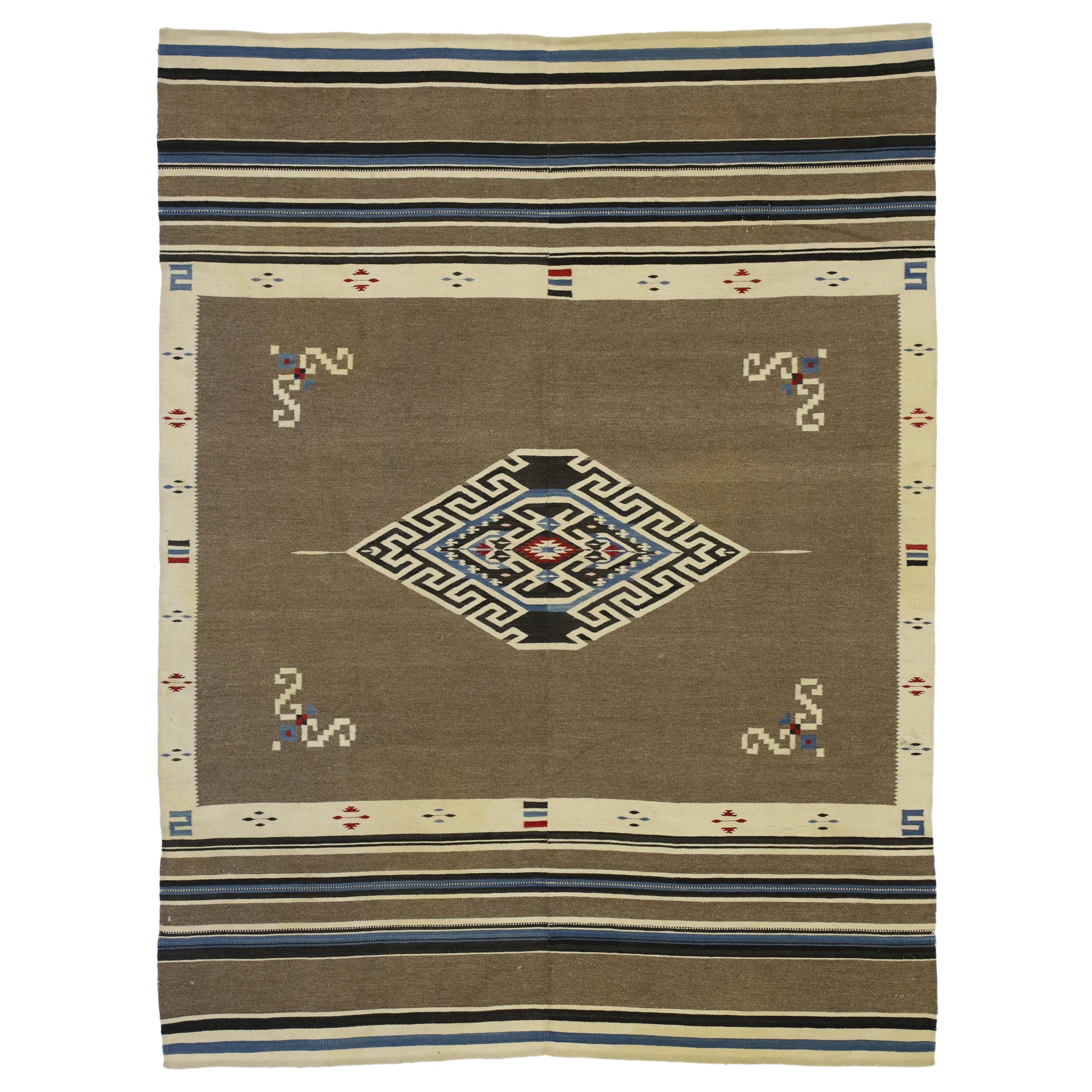 Vintage Mexican Kilim Tribal Rug with Navajo Adirondack Lodge Style For Sale