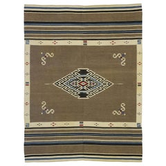 Vintage Mexican Kilim Tribal Rug with Navajo Adirondack Lodge Style