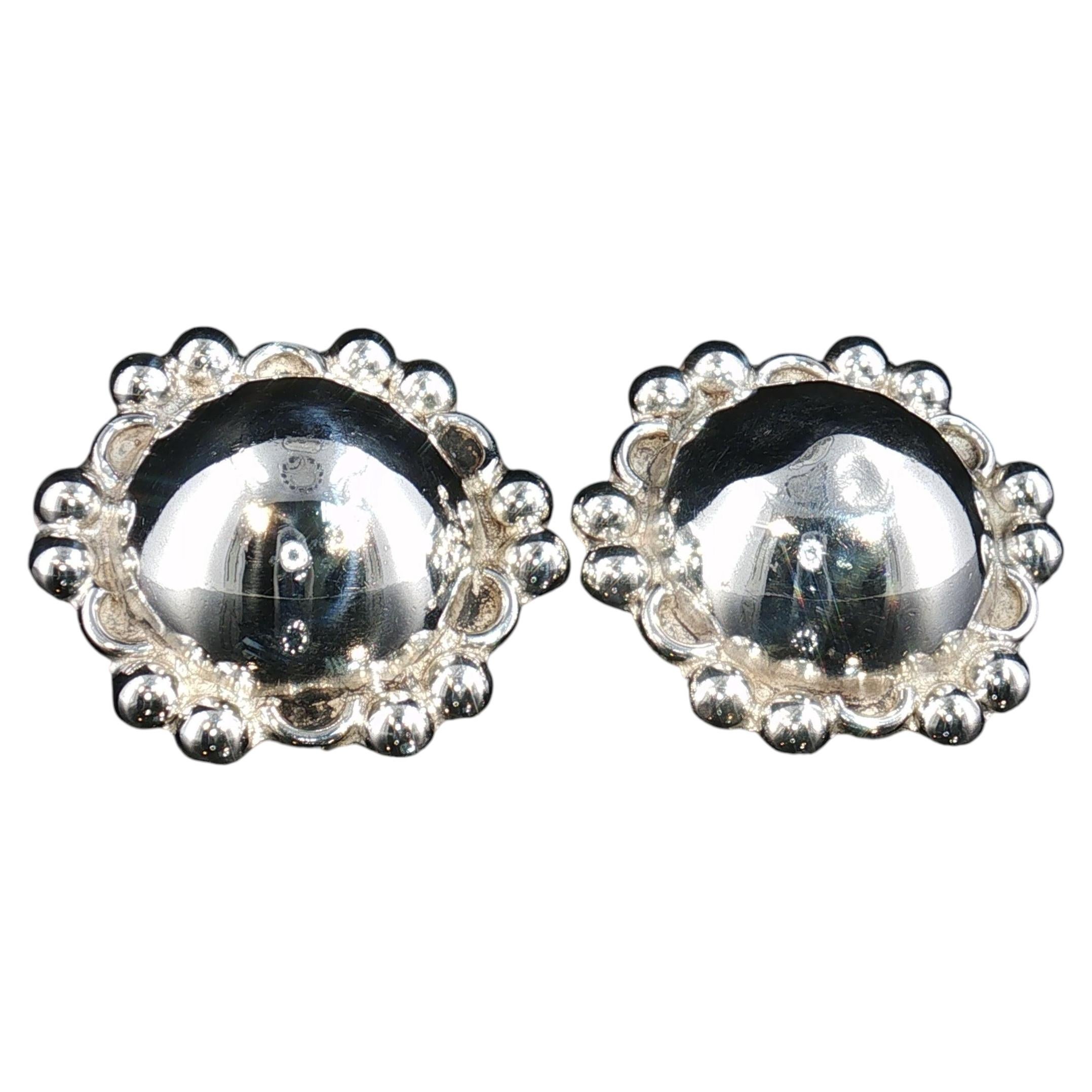 Große Vintage-Ohrclips aus Sterlingsilber im mexikanischen Stil, Taxco 925, TM-174, 35 mm im Angebot