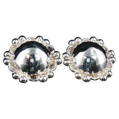 Vintage Mexican Large Sterling Silver Dome Clip Earrings Taxco 925 TM-174 35mm