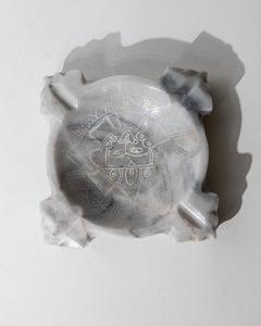 Vintage Mexican Marble Ashtray, Engraved Aztec Motif Design, 1970s