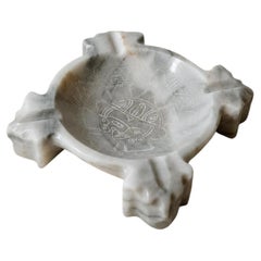 Vintage Mexican Marble Ashtray, Engraved Aztec Motif Design, 1970s